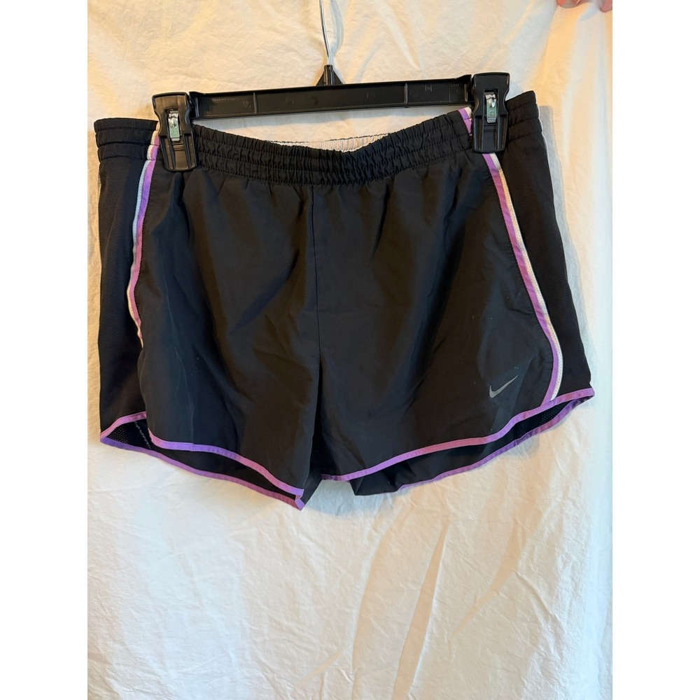 Nike Dri-FIT Womens Running Shorts Black Purple Trim Athletic Gym Shorts Size‎ M